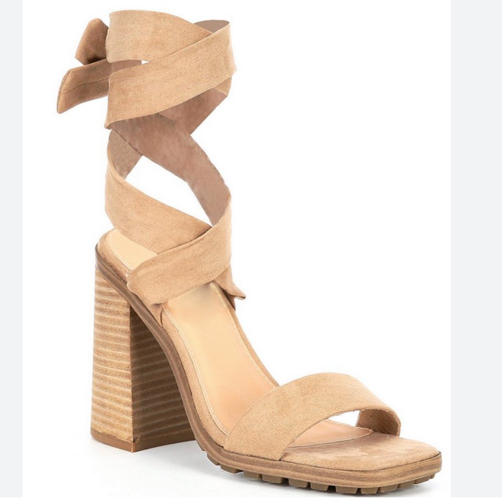 STEVE MADDEN Tan Ankle Wrap Heel Sandals